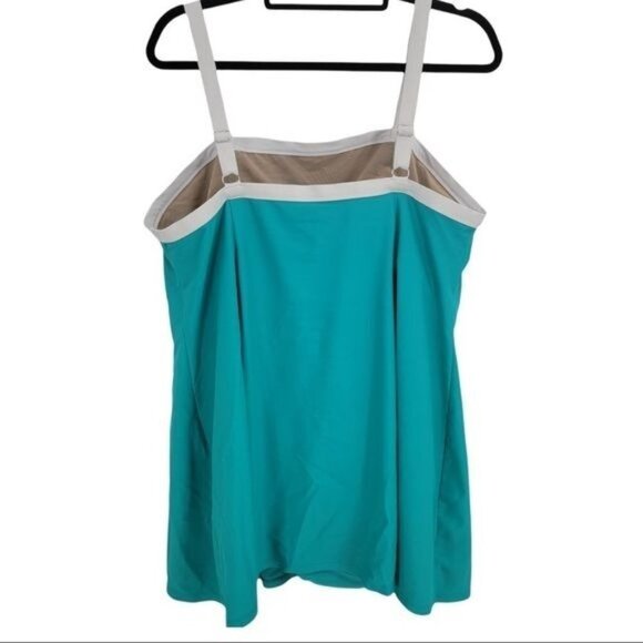 ROMAN'S Teal White Adjustable Straps Swim Dress - Picture 2 of 2